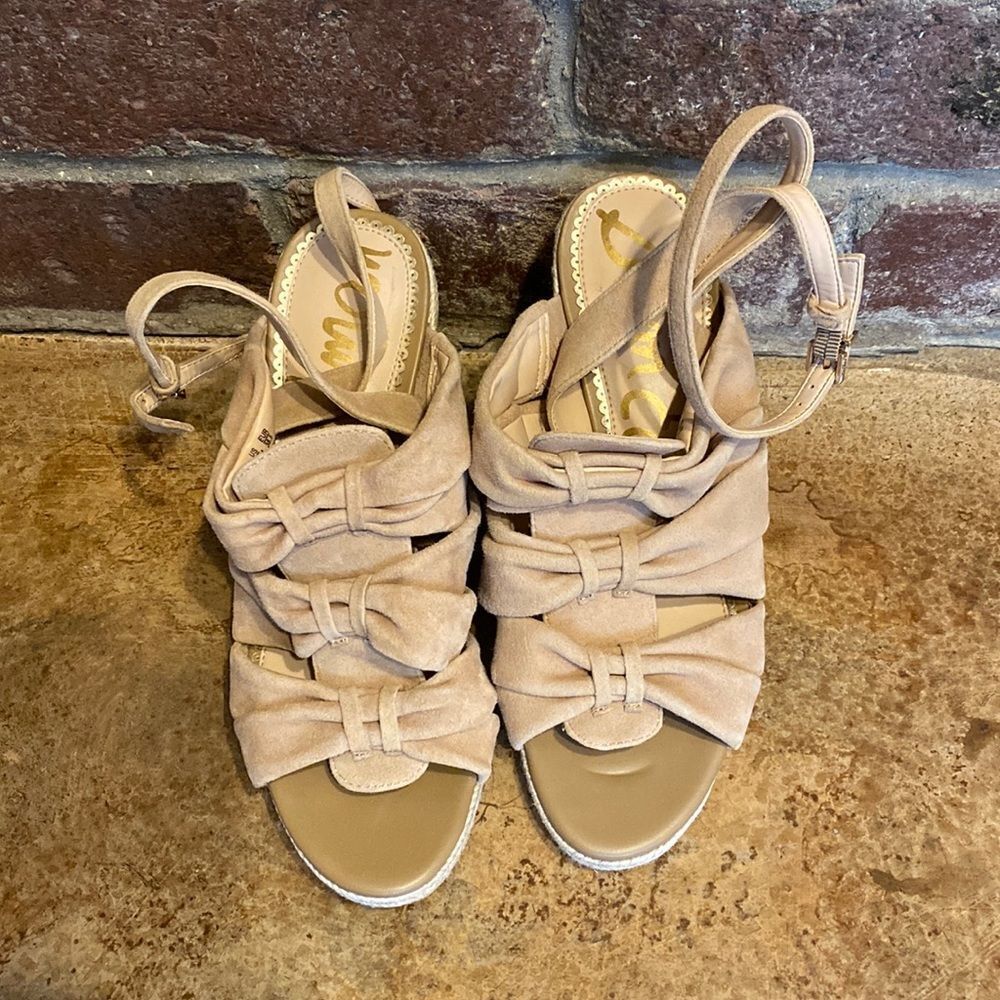 Sam Edelman Women Awan Tan Suede Wedge Open-toe‎ Ankle Strap Sandals - Picture 3 of 8